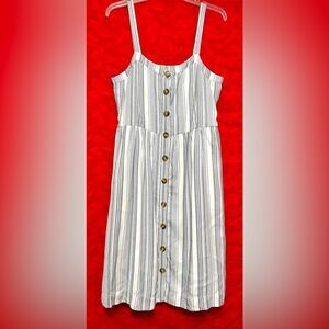 LOFT Nautical Knee-Length Dress White and Blue Button Down Size 10